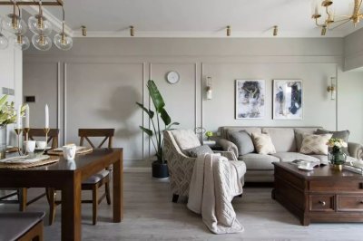 93㎡现代美式小三居，嵌入式收纳柜和石膏线背景墙简洁实用又漂亮